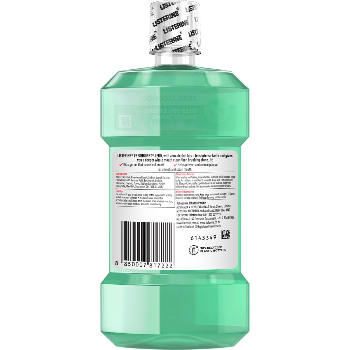 Listerine Zero Alcohol Mouthwash Fresh Burst 250ml