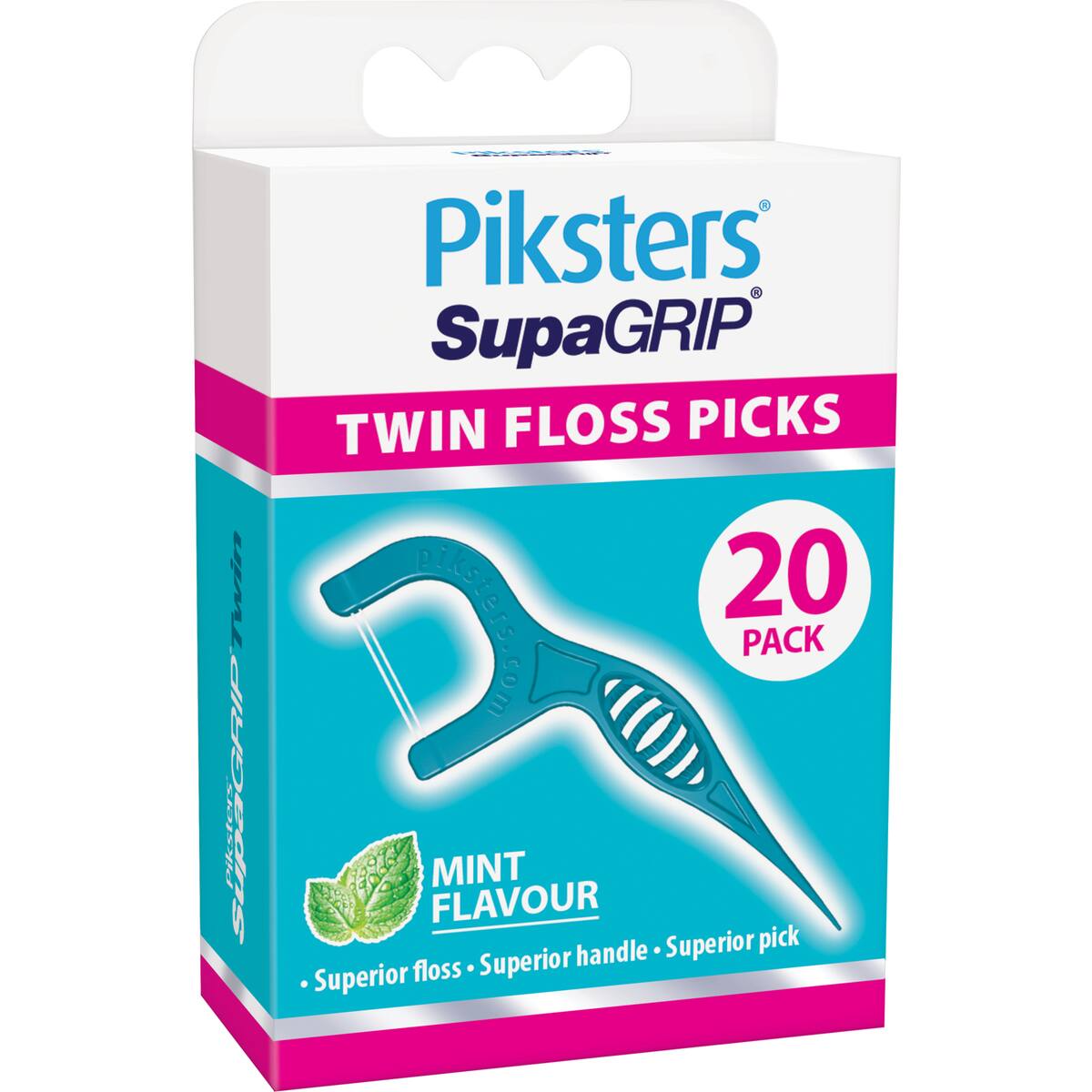 Piksters Supagrip Twin Floss Picks Mint Flavour 20 Pack