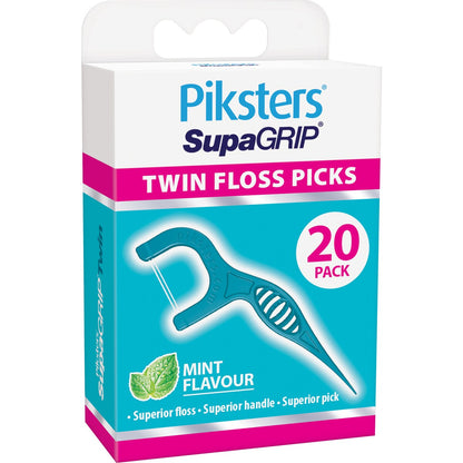 Piksters Supagrip Twin Floss Picks Mint Flavour 20 Pack