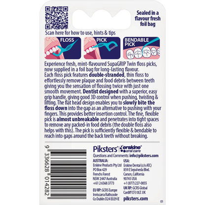 Piksters Supagrip Twin Floss Picks Mint Flavour 20 Pack
