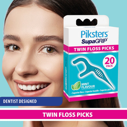 Piksters Supagrip Twin Floss Picks Mint Flavour 20 Pack