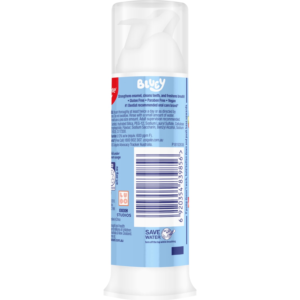 Colgate Kids Bluey Toothpaste Pump Strawberry Flavour 85g
