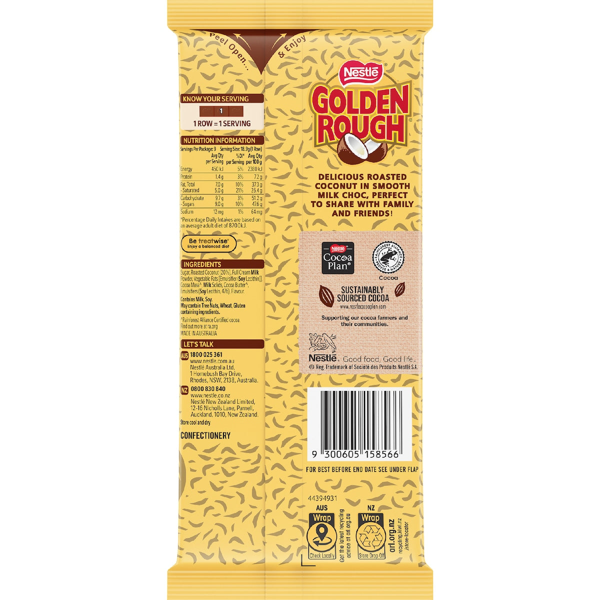 Nestle Golden Rough Milk Chocolate With Roasted Coconut Block 170g