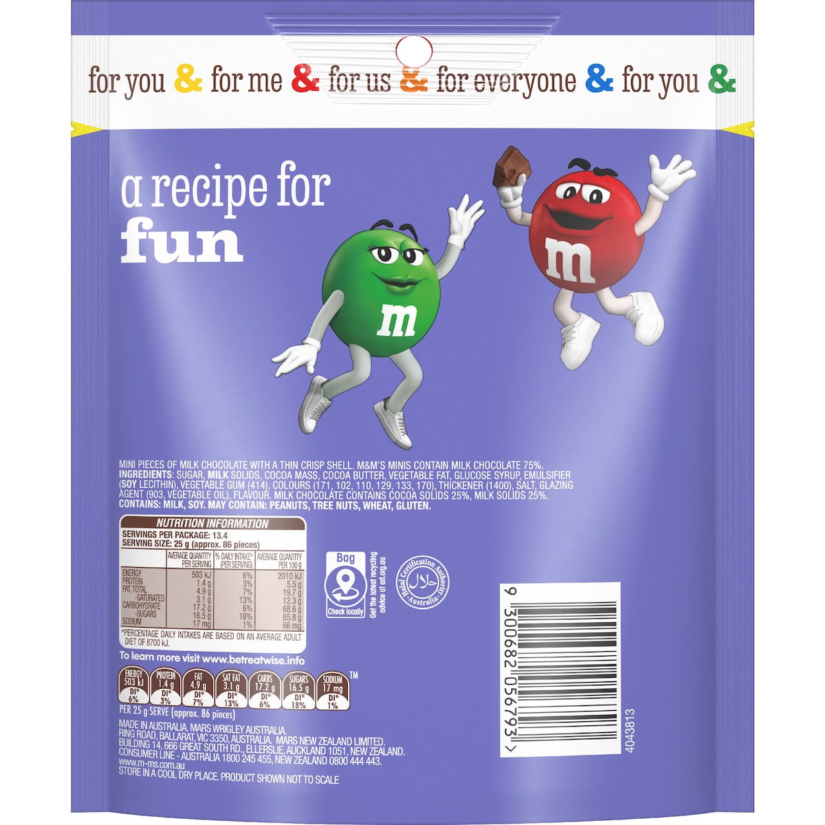 M&ms Minis Milk Chocolate Snack & Share Bag 335g