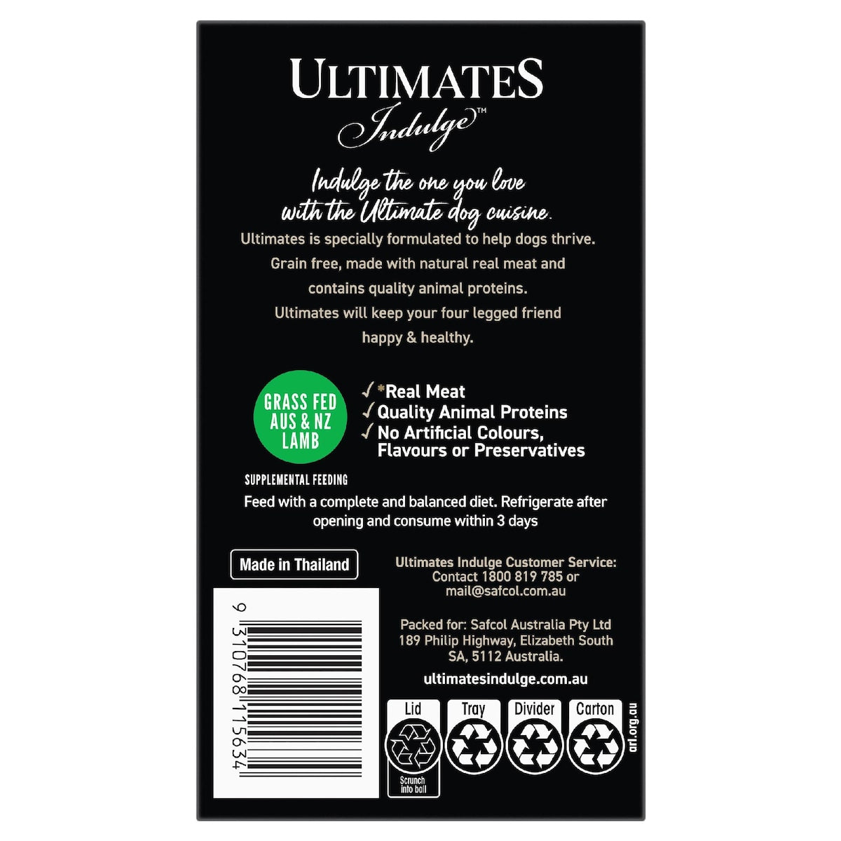 Ultimates Indulge Adult Wet Dog Food Loaf With Lamb 100g X 6 Pack
