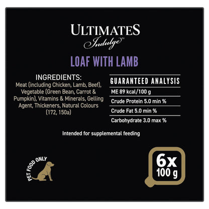 Ultimates Indulge Adult Wet Dog Food Loaf With Lamb 100g X 6 Pack