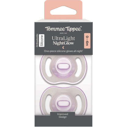 Tommee Tippee Ultra Light Silicone Soother Night 0-6m Assorted 2 Pack