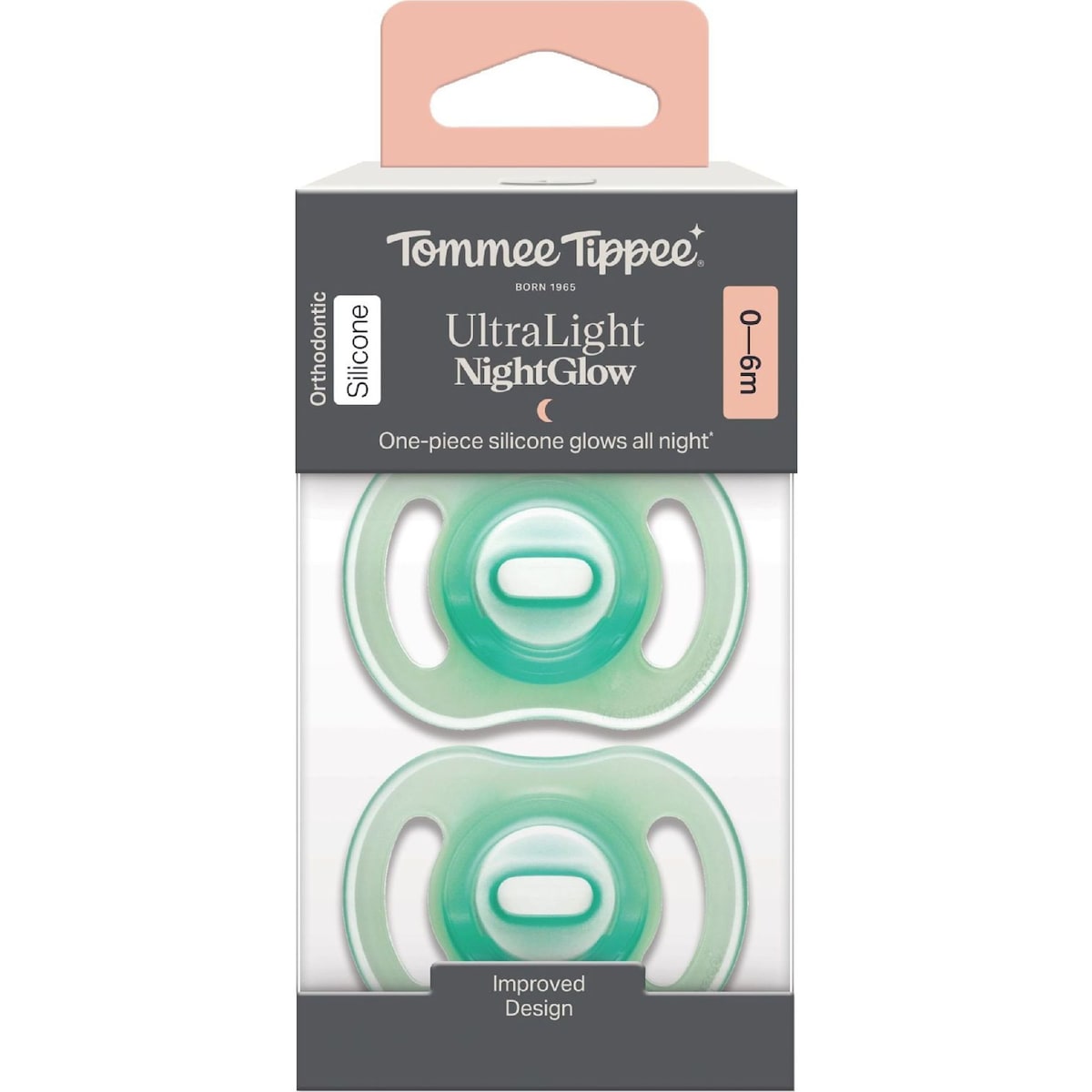 Tommee Tippee Ultra Light Silicone Soother Night 0-6m Assorted 2 Pack
