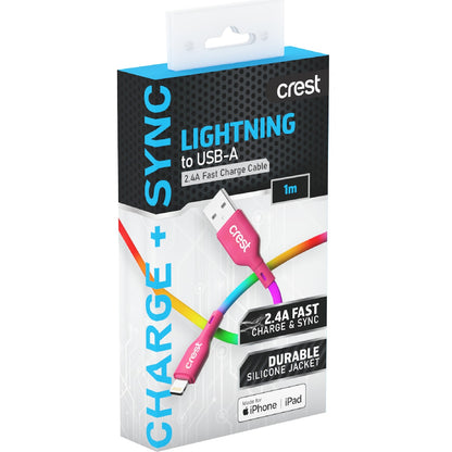 Crest Lightning To Usb A Cable 1m Rainbow Each