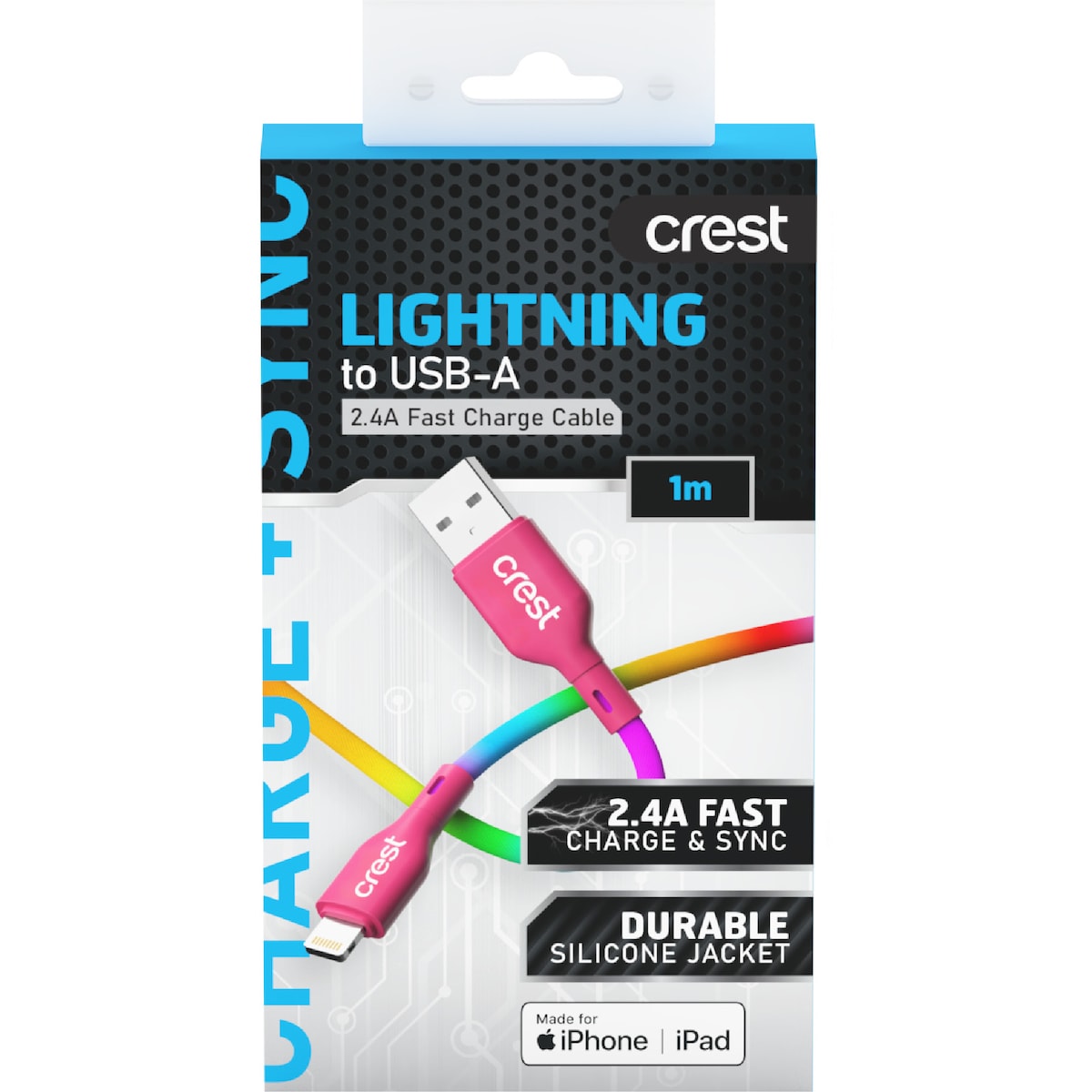 Crest Lightning To Usb A Cable 1m Rainbow Each