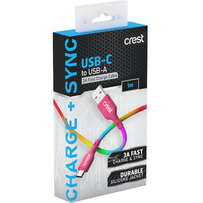 Crest Usb A To Usb C Cable 1m Rainbow Each