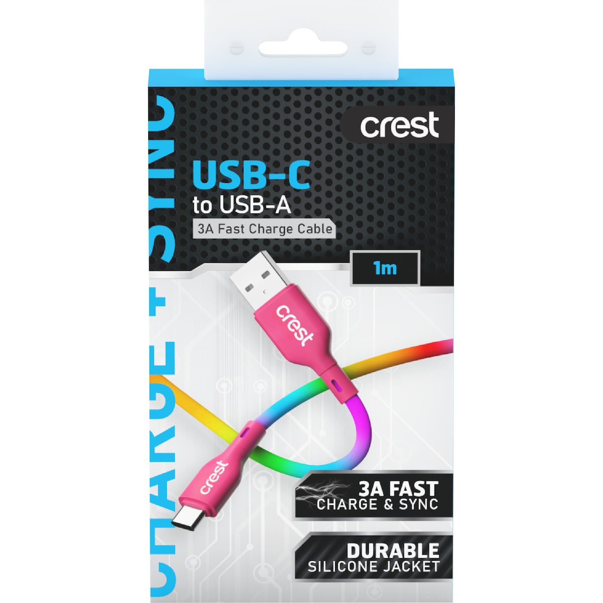 Crest Usb A To Usb C Cable 1m Rainbow Each
