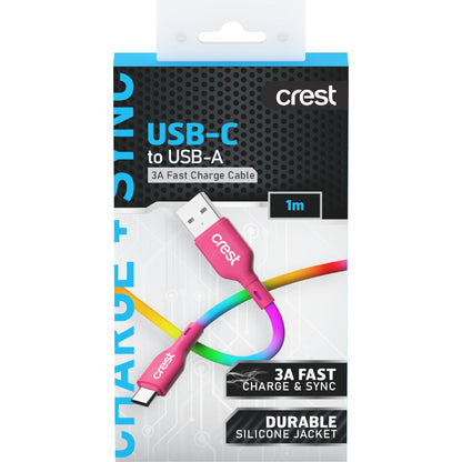 Crest Usb A To Usb C Cable 1m Rainbow Each