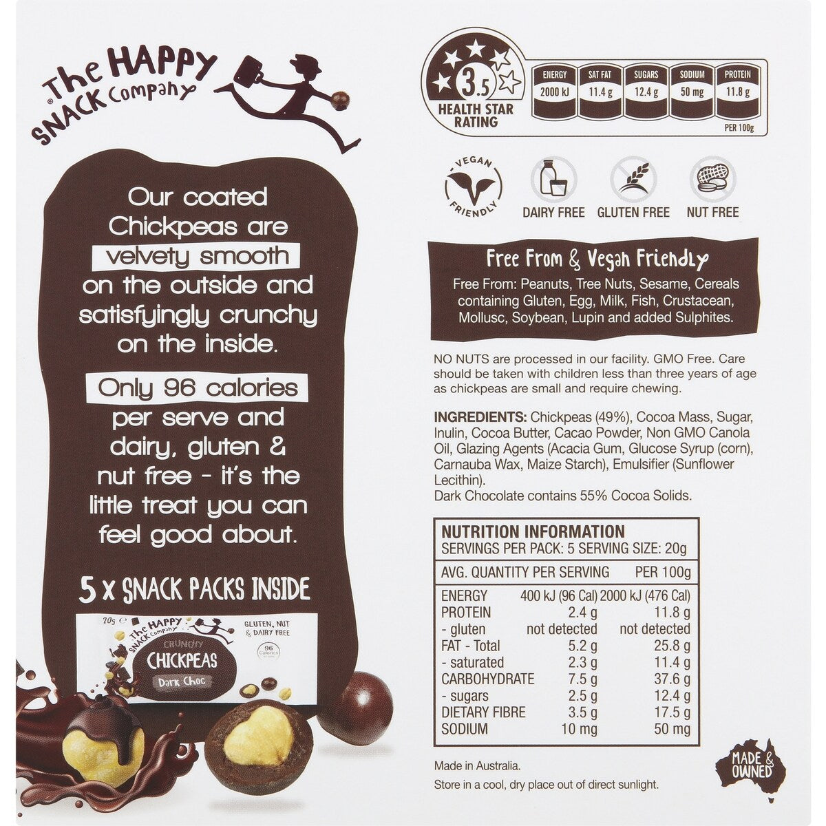 The Happy Snack Company Chickpeas Dark Choc 5 pack