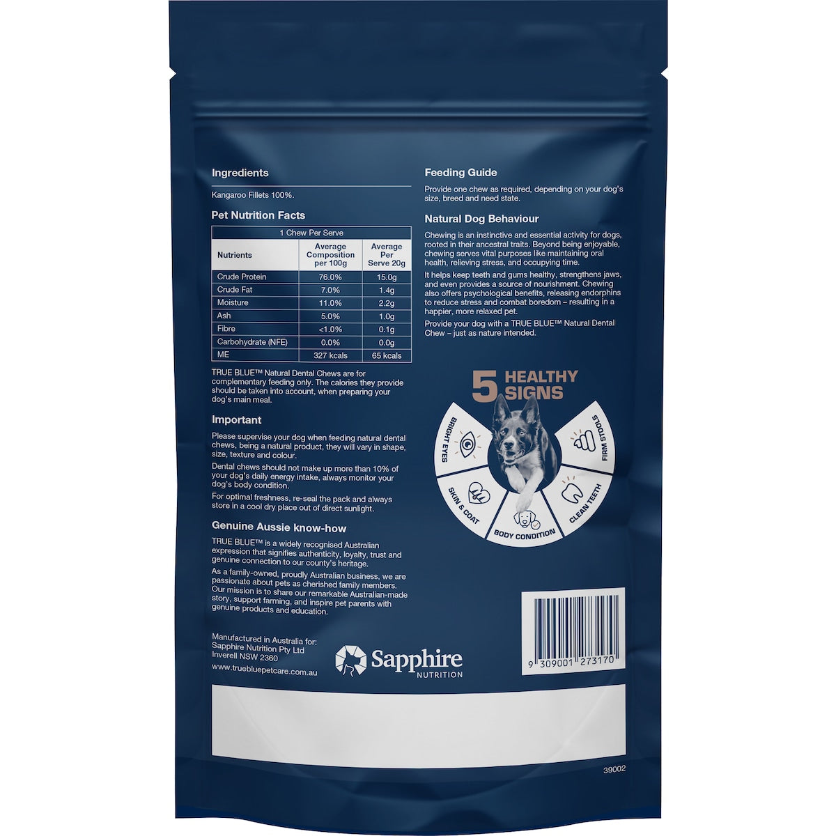 True Blue Aussie Kangaroo Fillets Dog Treats 5 Pack