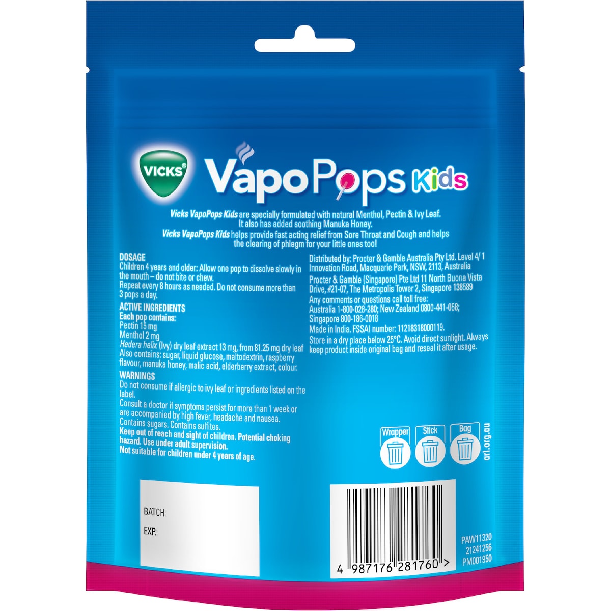 Vicks Kids Vapopops Sore Throat Berry 8 Pack
