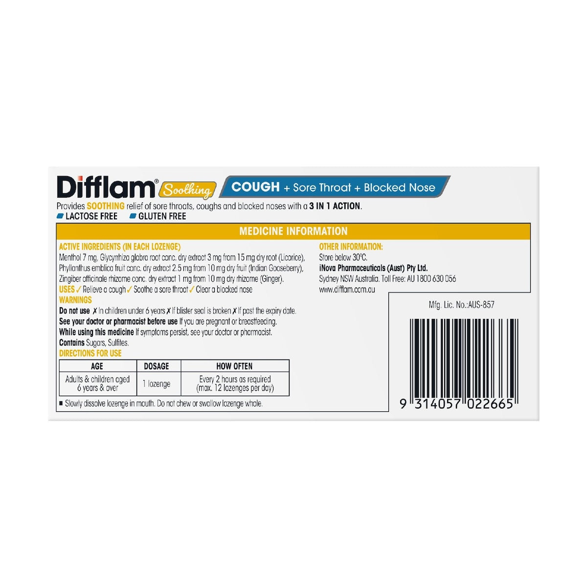 Difflam Soothing Cough Sore Throat & Blocked Nose Lozenges 16 Pack