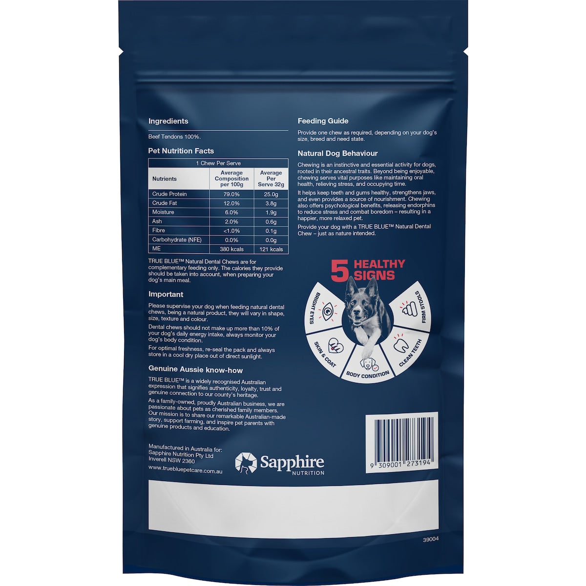 True Blue Aussie Beef Tendons Dog Treats 3 Pack