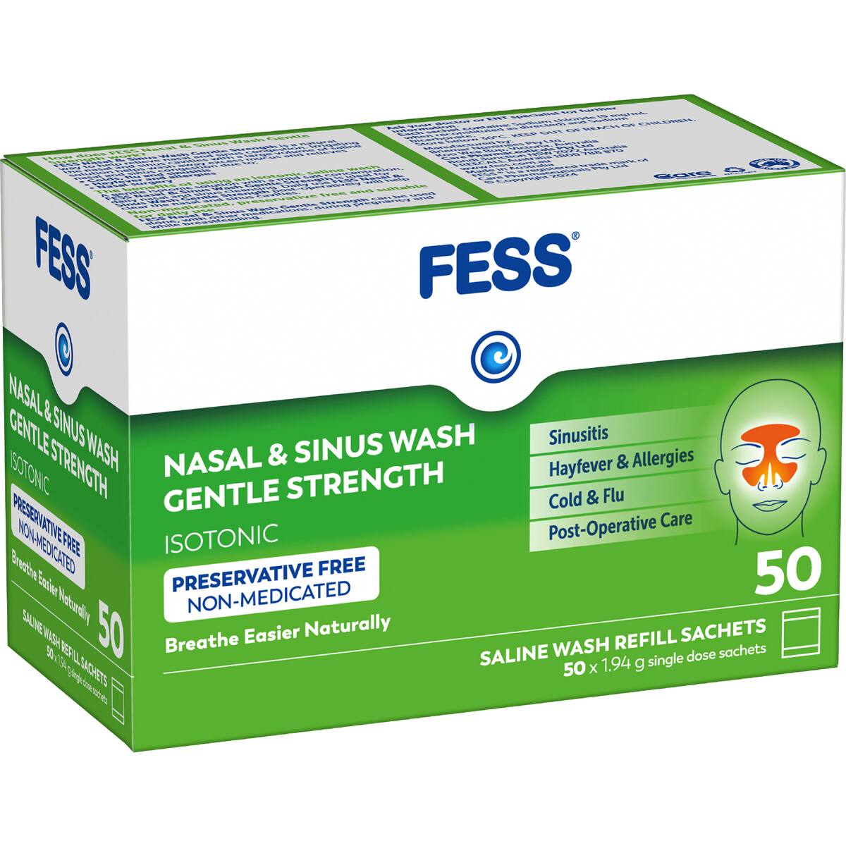 Fess Nasal & Sinus Saline Wash Gentle Strength Refill Sachets 50 Pack