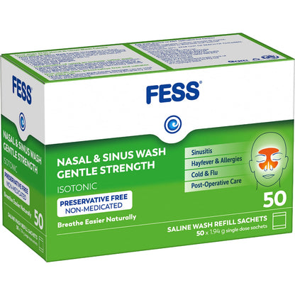 Fess Nasal & Sinus Saline Wash Gentle Strength Refill Sachets 50 Pack