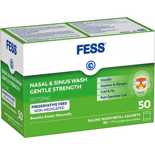 Fess Nasal & Sinus Saline Wash Gentle Strength Refill Sachets 50 Pack
