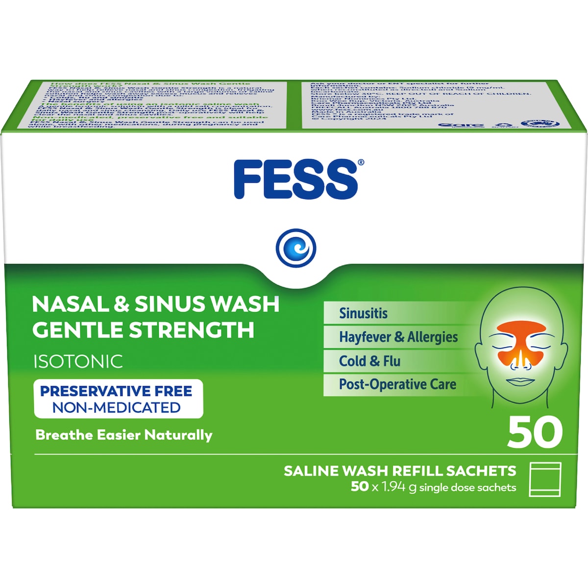 Fess Nasal & Sinus Saline Wash Gentle Strength Refill Sachets 50 Pack