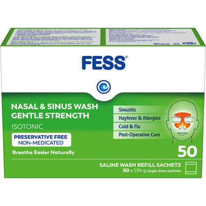 Fess Nasal & Sinus Saline Wash Gentle Strength Refill Sachets 50 Pack