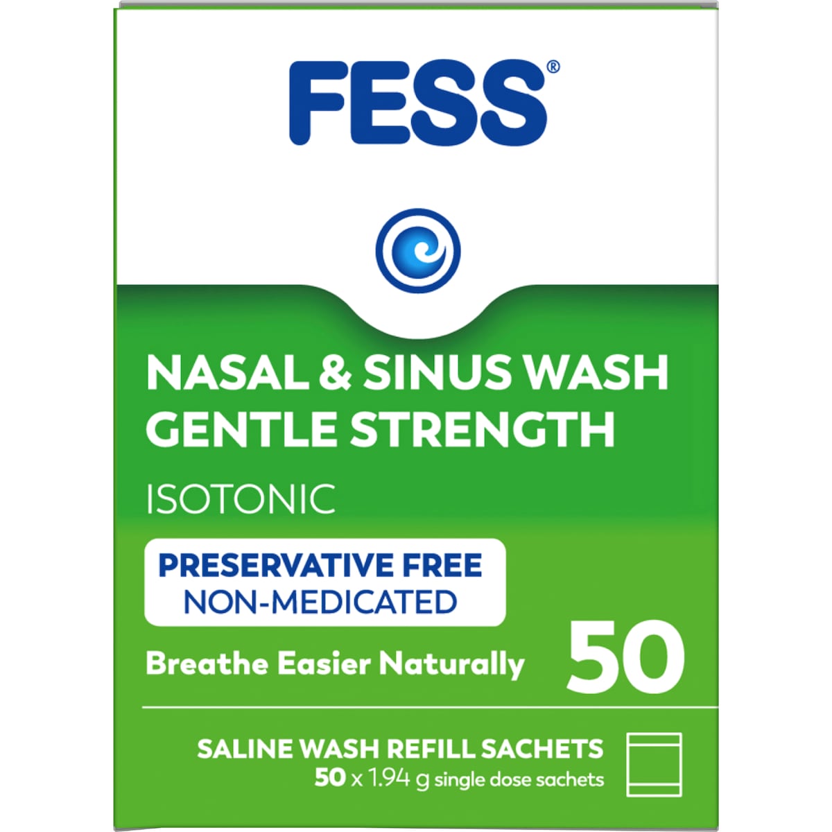 Fess Nasal & Sinus Saline Wash Gentle Strength Refill Sachets 50 Pack