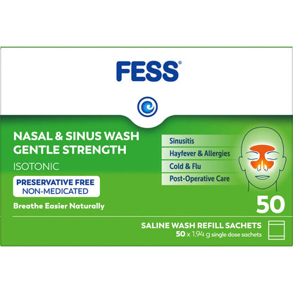 Fess Nasal & Sinus Saline Wash Gentle Strength Refill Sachets 50 Pack