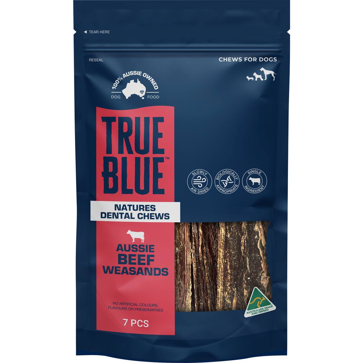 True Blue Aussie Beef Weasands Dog Treats 7 Pack