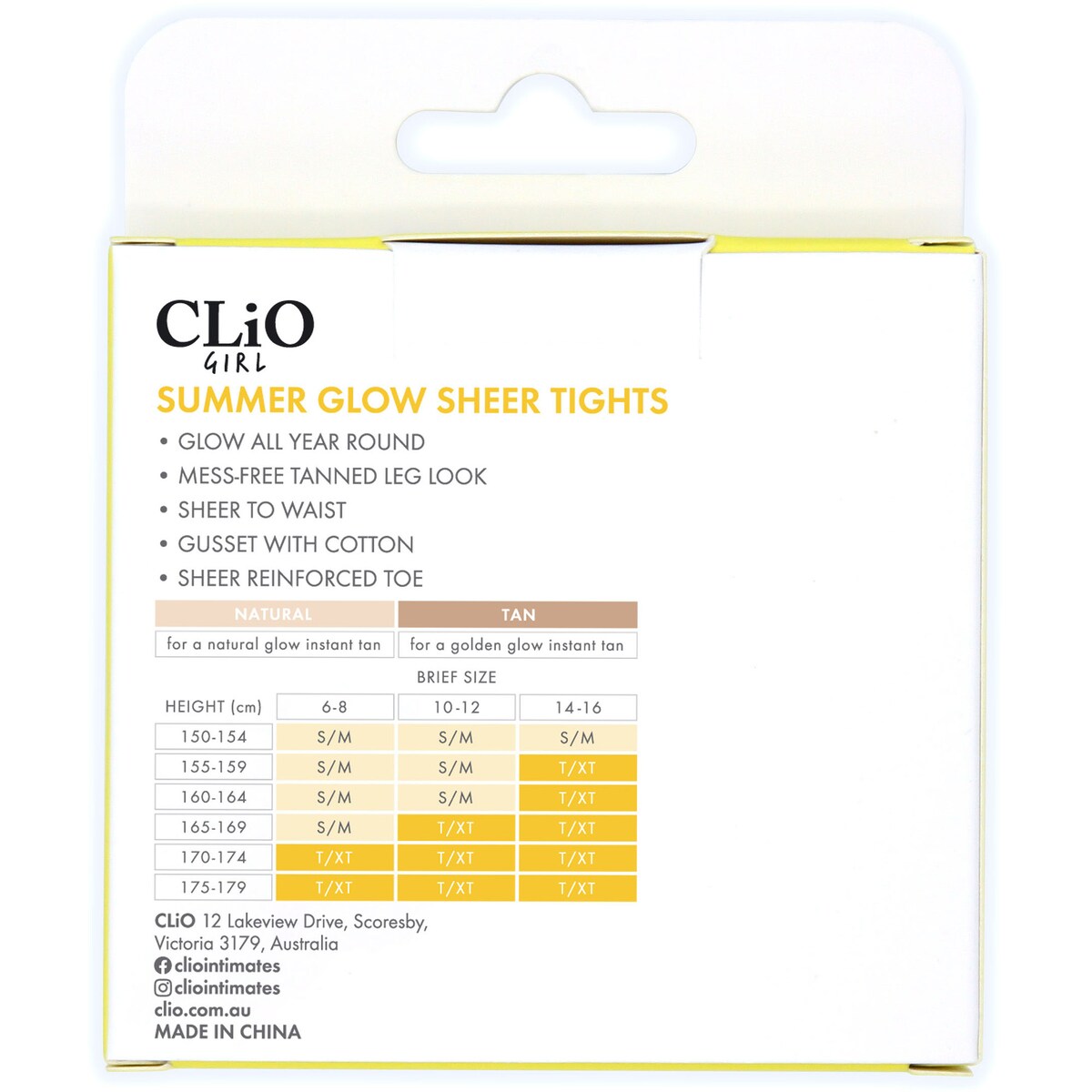 Clio Girl Summer Glow Tight Natural Xt 90mm(w) X 250mm(h) Each