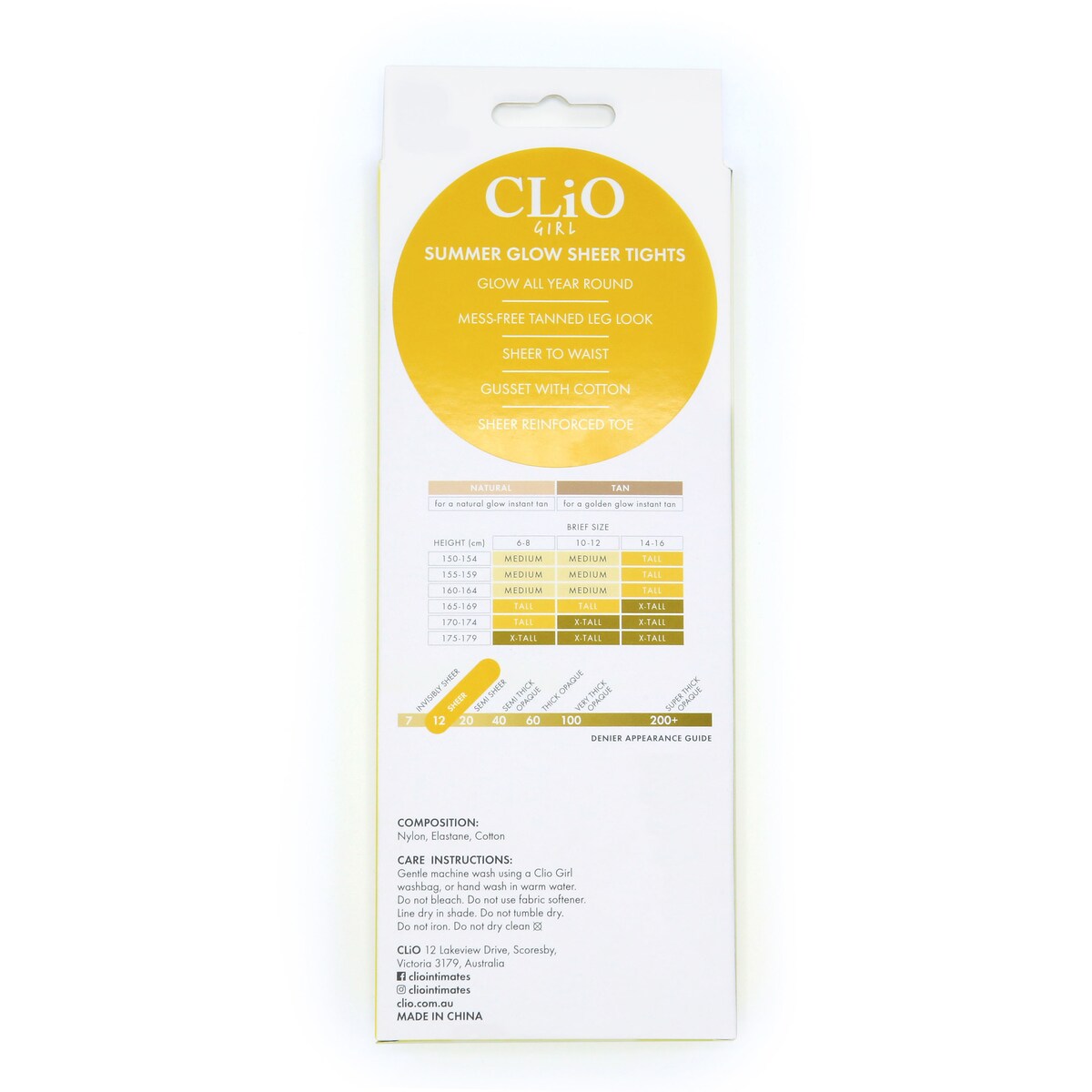 Clio Girl Summer Glow Tight Natural Xt 90mm(w) X 250mm(h) Each