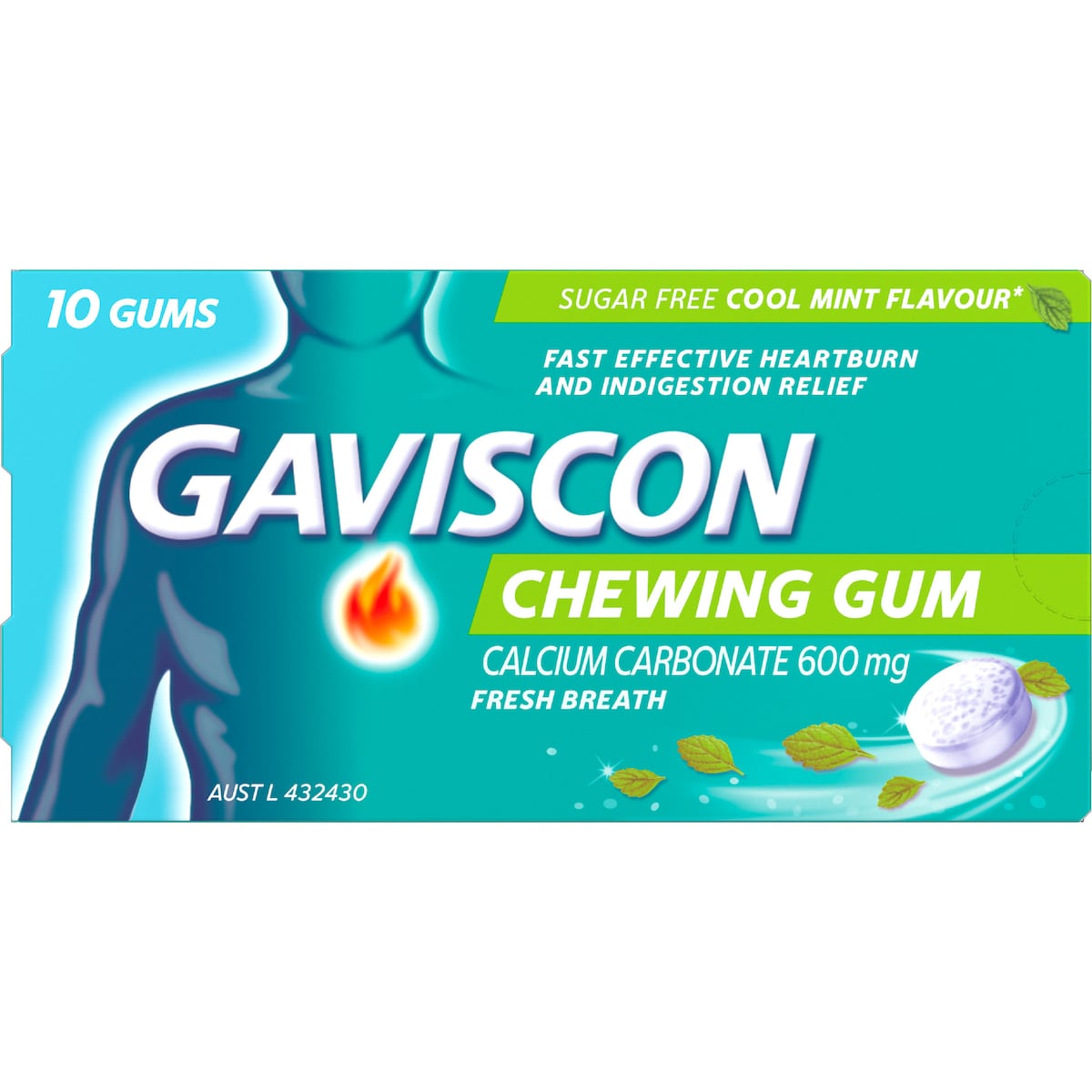 Gaviscon Heartburn & Indigestion Chewing Gum Cool Mint 10 Pack