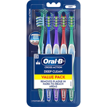 Oral-b Cross Action Toothbrushes Soft Value 5 Pack