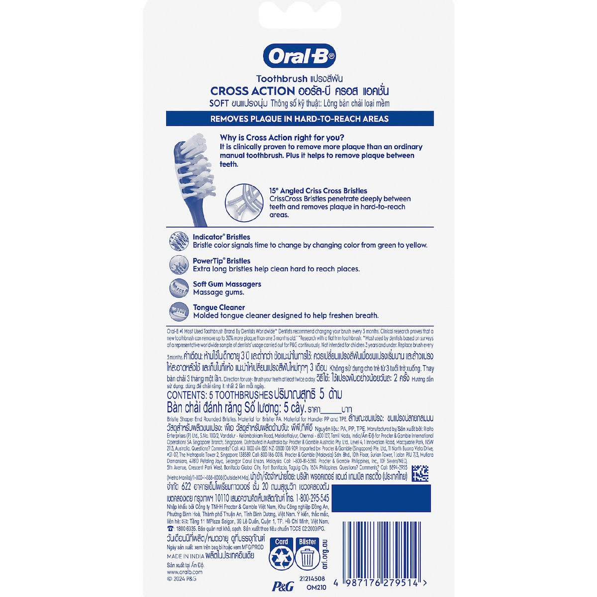 Oral-b Cross Action Toothbrushes Soft Value 5 Pack