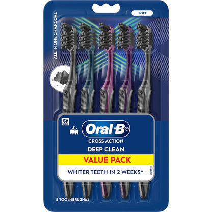 Oral-b Cross Action Toothbrushes Charcoal Soft Value 5 Pack