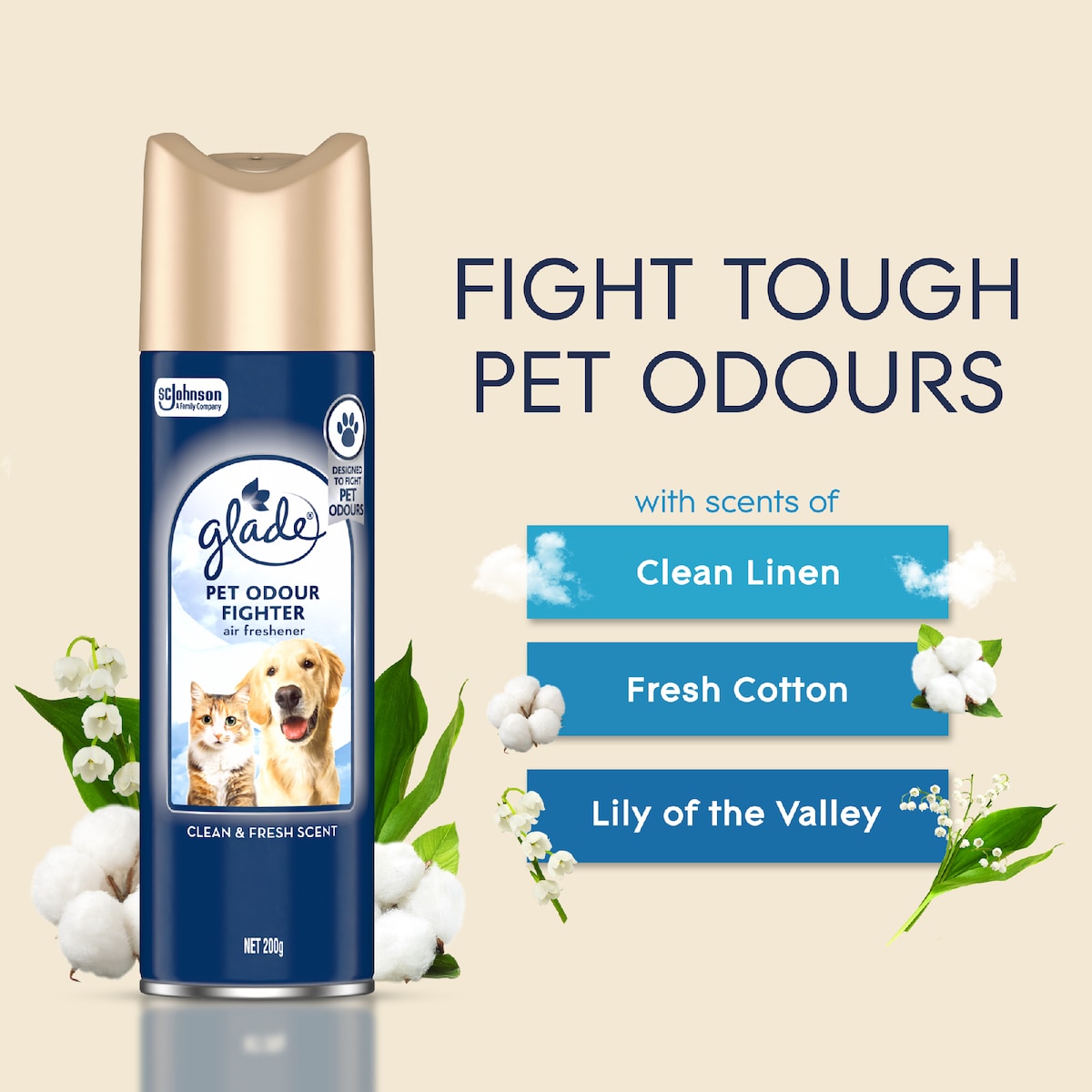 Glade Pet Odour Fighter Air Freshener Clean & Fresh 200g