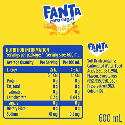 Fanta Lemon Zero Sugar 600ml