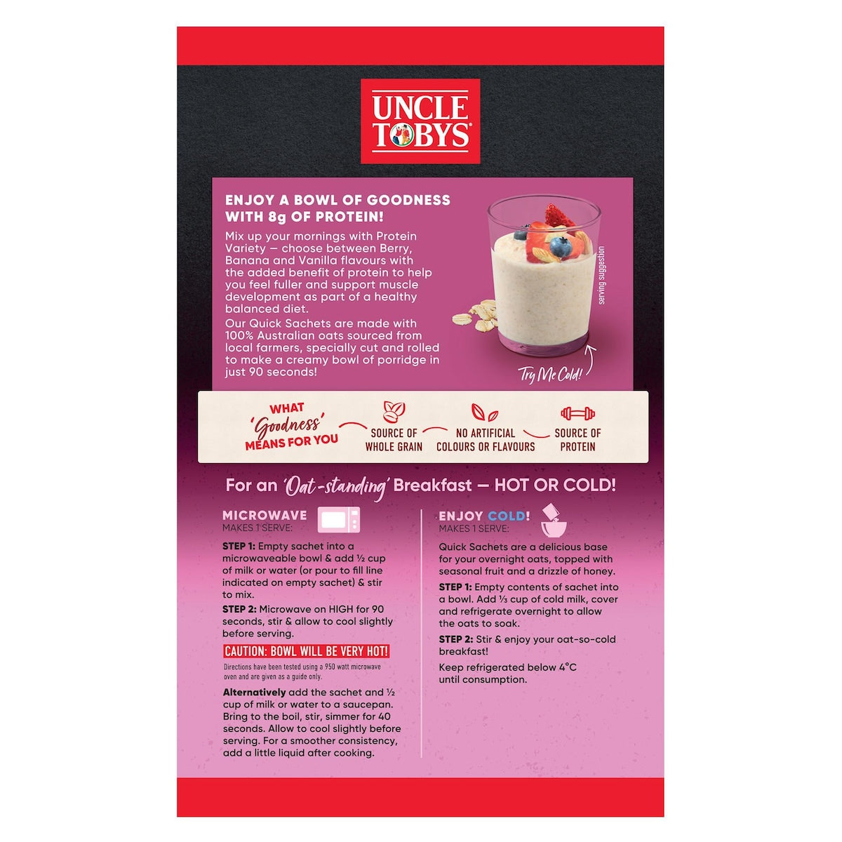 Uncle Tobys Oats Sachets Protein Variety 8 Pack 280g