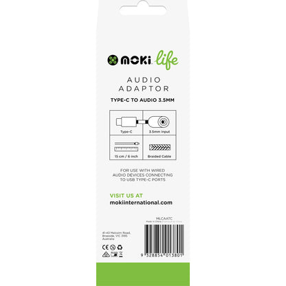 Moki Life Audio Adaptor Usb C To 3.5mm Port Each