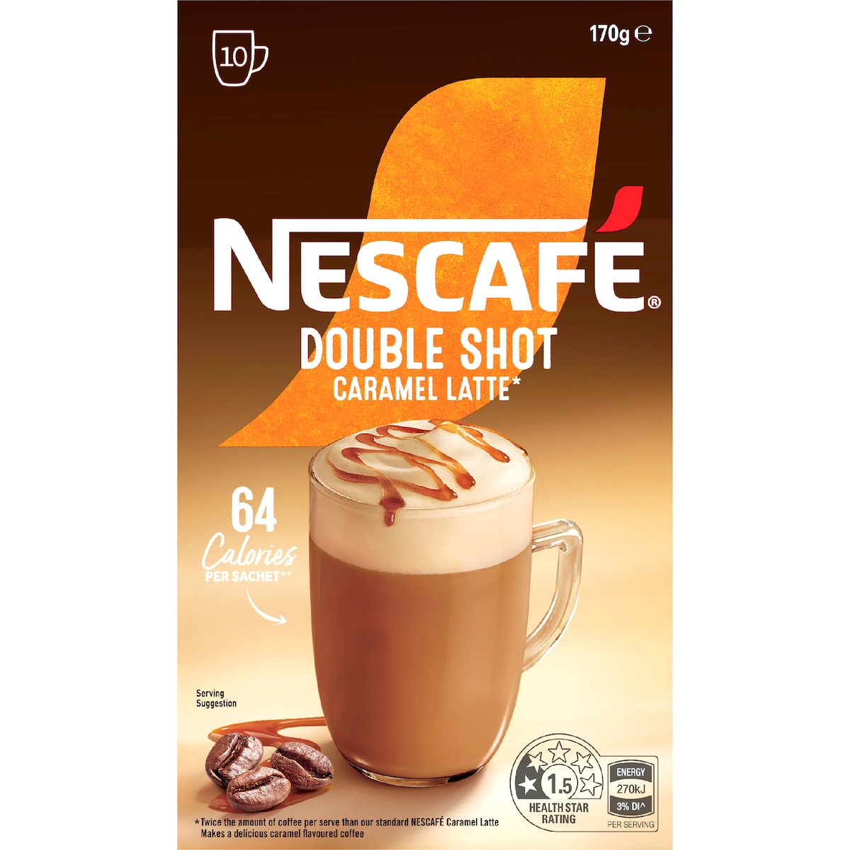 Nescafe Double Shot Caramel Latte Coffee Sachets 10 Pack