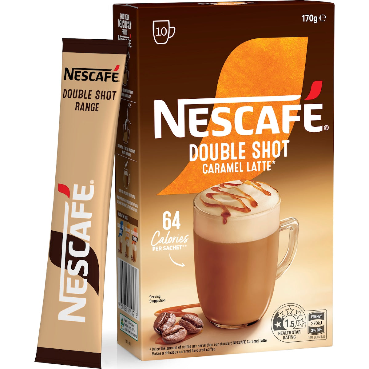 Nescafe Double Shot Caramel Latte Coffee Sachets 10 Pack