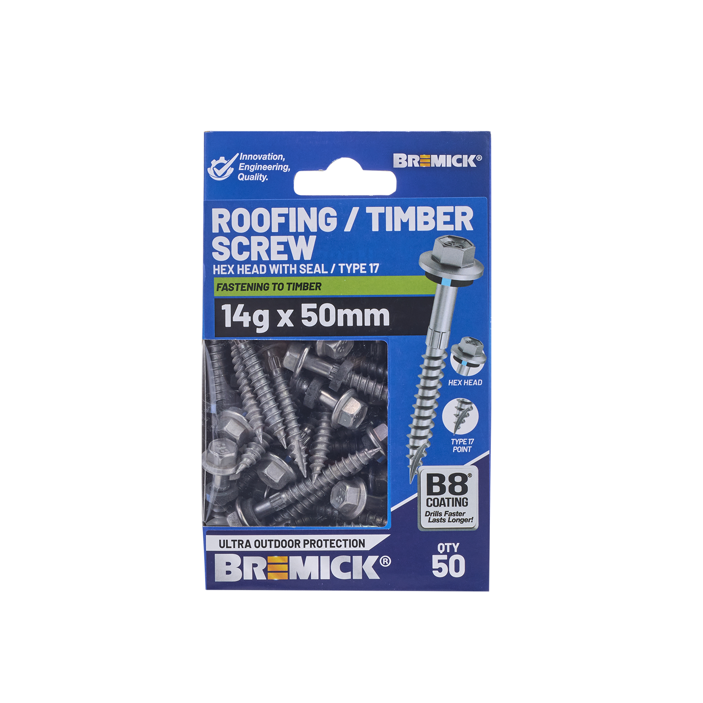 Bremick Hex Roofing Screw - 14g x 50mm - 50 Pack
