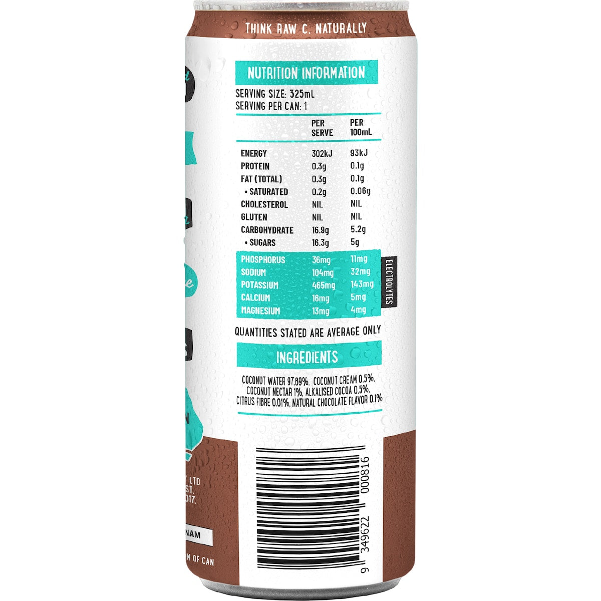 Raw C Pure Coconut Water Infused With Chocolate 325ml