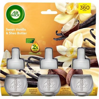Air Wick 2x Essential Oil Vanilla & Shea Butter Plug In Refill 19ml X 3 Pack