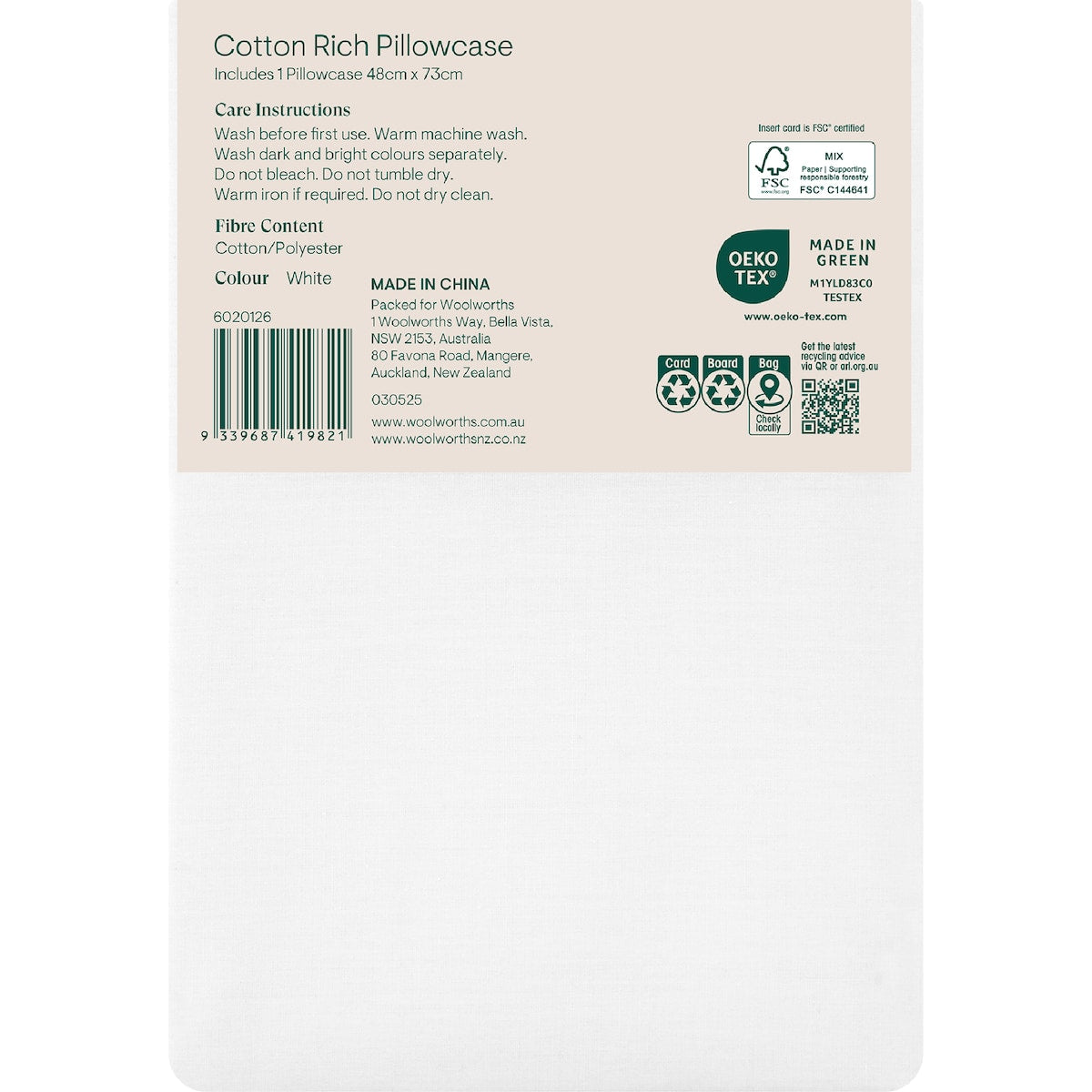 Openook 250tc Cotton Rich Pillowcase White Each