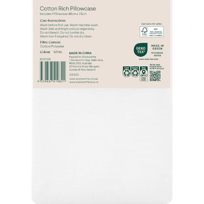 Openook 250tc Cotton Rich Pillowcase White Each