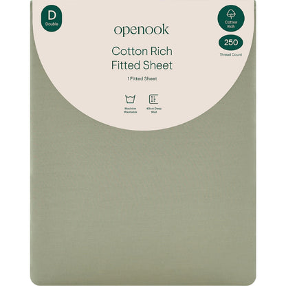 Openook 250tc Cotton Rich Fitted Sheet Double Bed Green Each