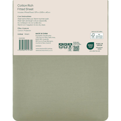 Openook 250tc Cotton Rich Fitted Sheet Double Bed Green Each