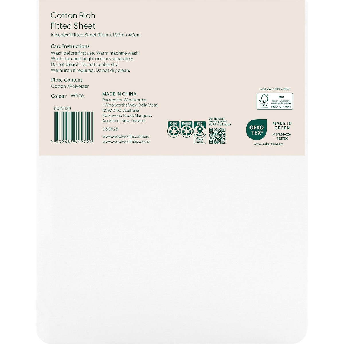 Openook 250tc Cotton Rich Fitted Sheet Single Bed White Each